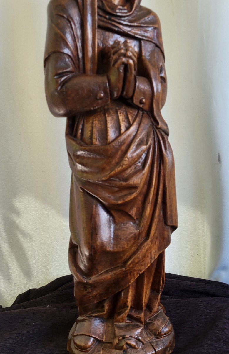  Large Virgin In Prayer Sculpture Natural Wood 17th Century -photo-3