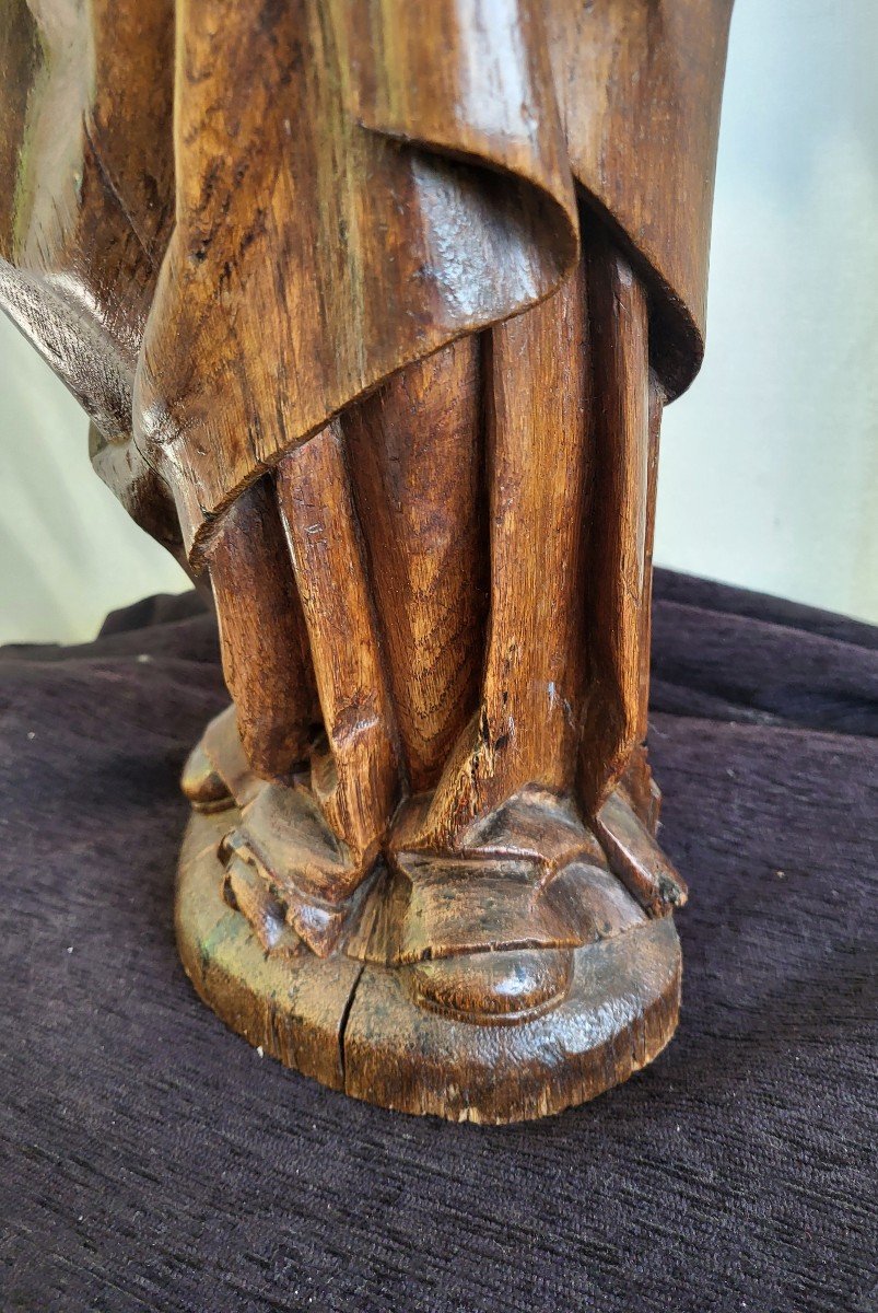  Large Virgin In Prayer Sculpture Natural Wood 17th Century -photo-5