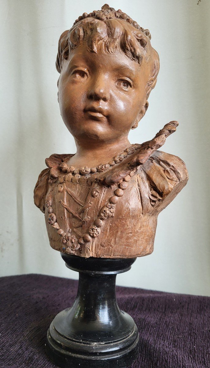 Terracotta Bust The Young Princess Signed E.rousseau 19th Century -photo-2