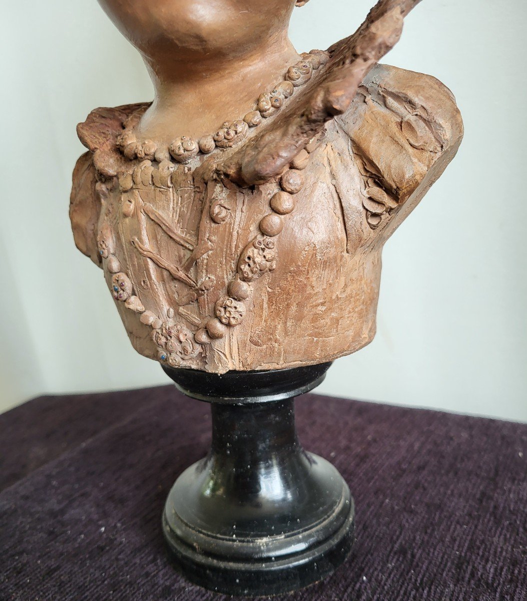 Terracotta Bust The Young Princess Signed E.rousseau 19th Century -photo-3