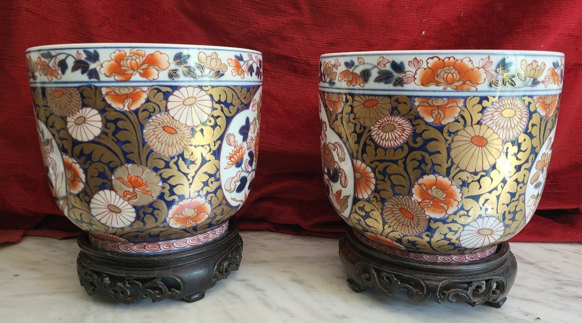 Pair Of Imari Japan Cooler Vases 19th Century -photo-2