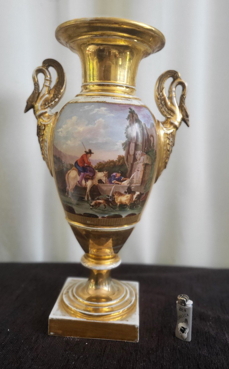 Geand Porcelain Vase From Paris Empire Period Height 40cm Tbe