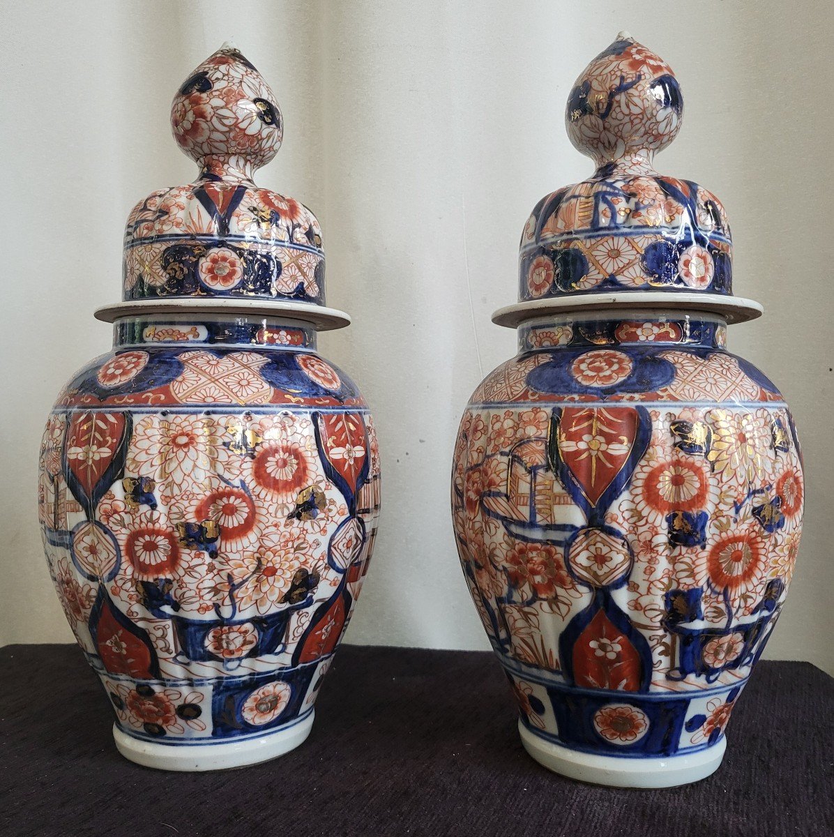 Paire de potiches porcelaine   Imari Japon XIXe  Hauteur 40cm-photo-7