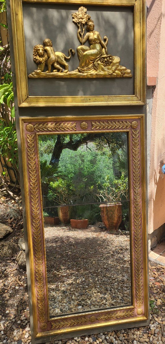 Trumeau Mirror Gilded And Lacquered Wood Empire Period 19th H 154cm-photo-4