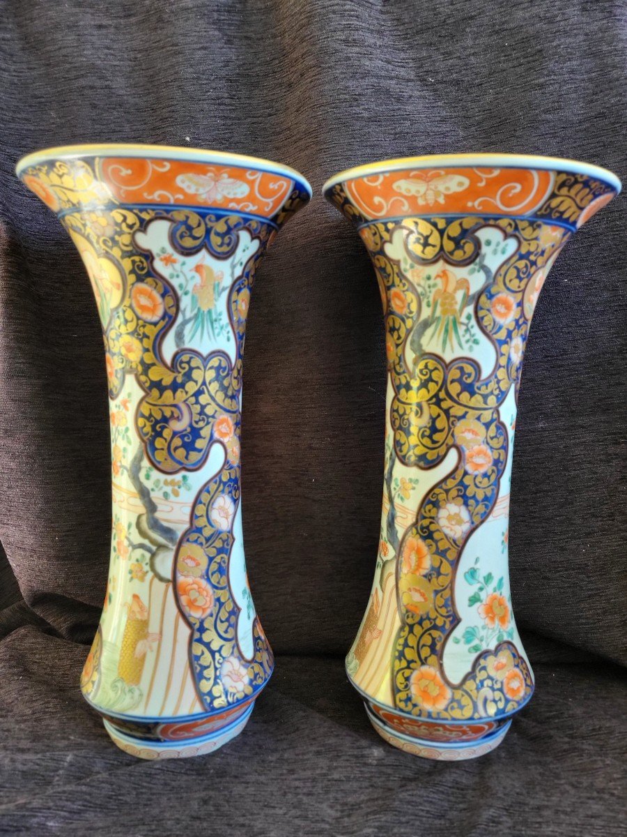 Paire De Vases Cornet Porcelaine  Du Japon  époque  Milieu  Du XIXe Siècle -photo-3