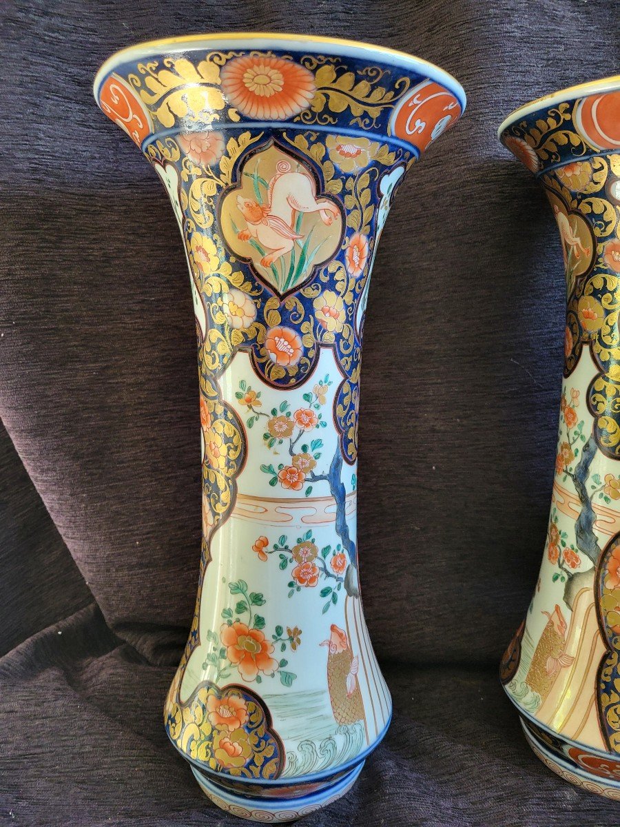 Paire De Vases Cornet Porcelaine  Du Japon  époque  Milieu  Du XIXe Siècle -photo-5