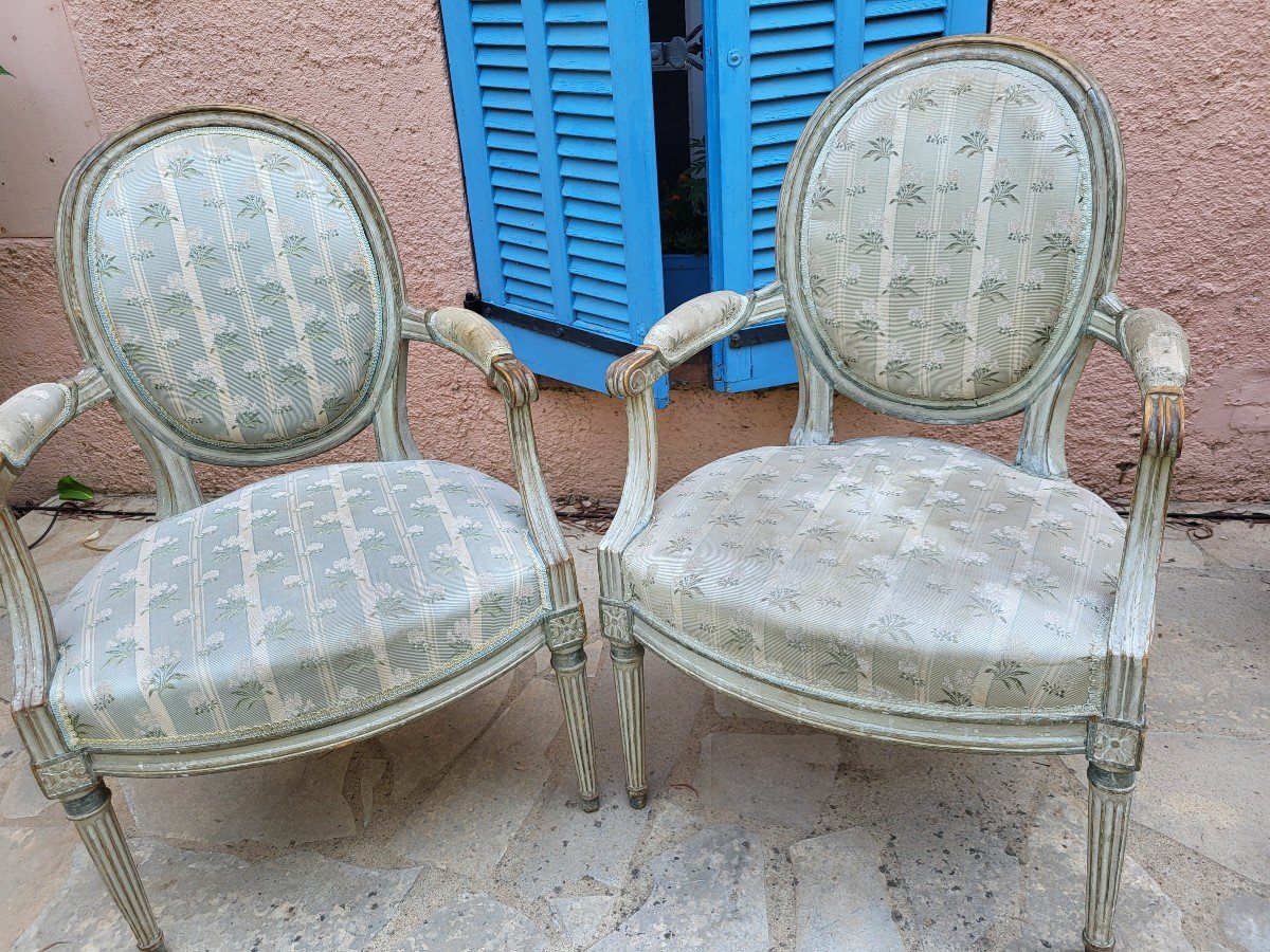 Paire De Fauteuils  Médaillon  Estampillés Martin JULLIEN époque  Louis XVI XVIII E Siècle -photo-6