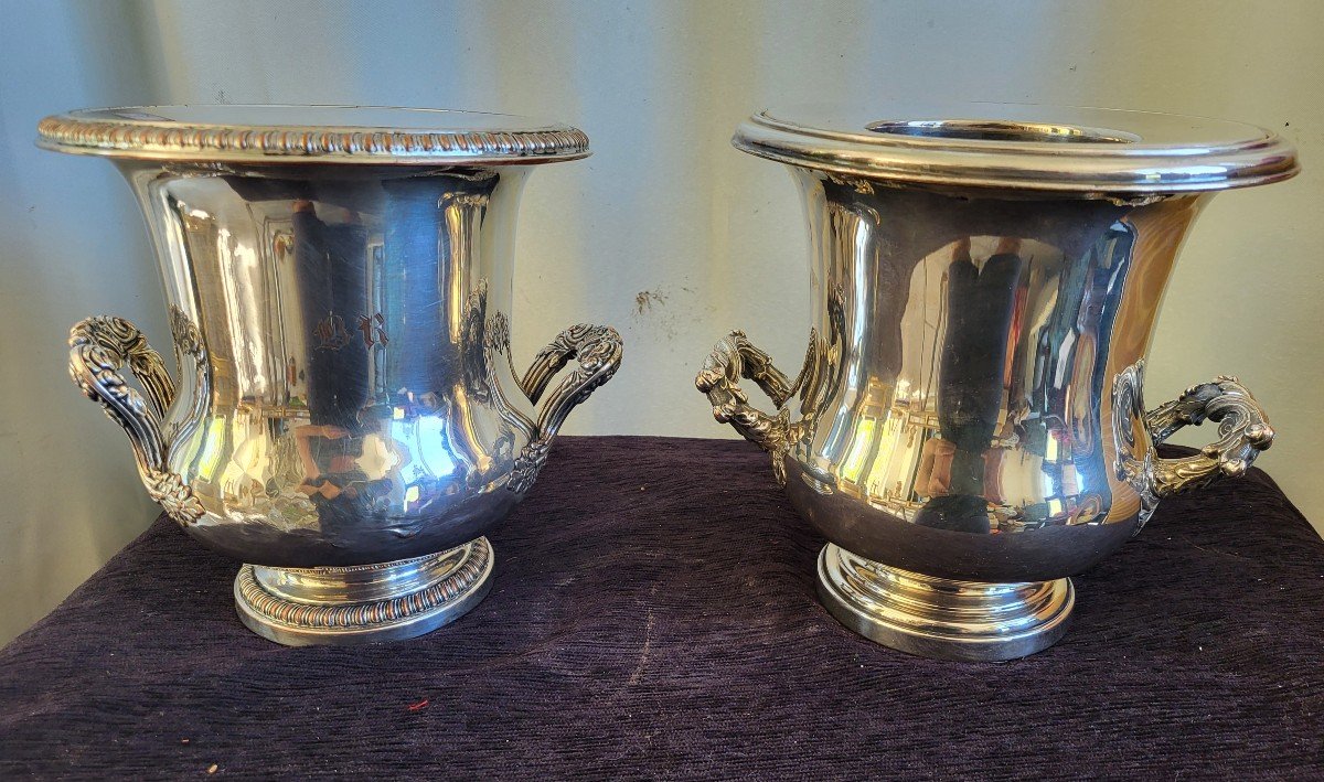 Two Silver Coolers Lined By Ch.balaine Restoration Period 19th Century 