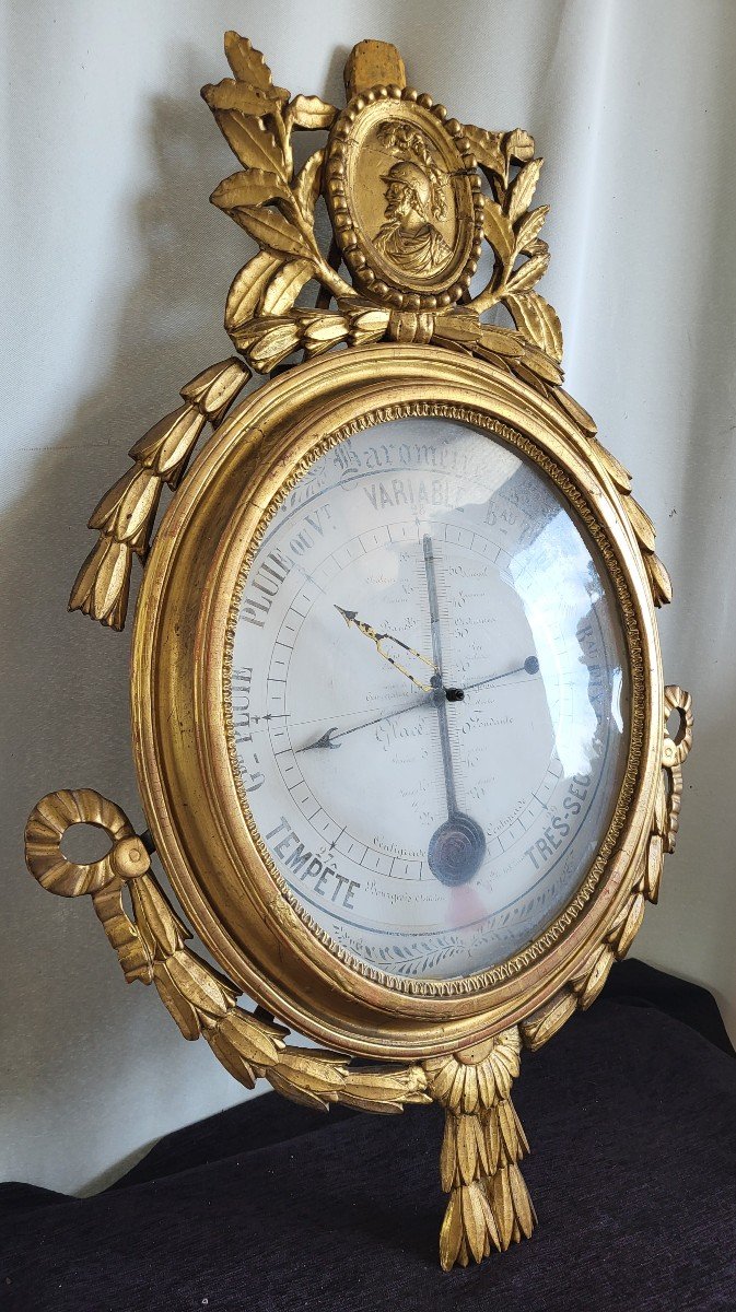 Barometer Au Guerrier Gilded Wood Louis XVI Period Late 18th Century Complete -photo-2