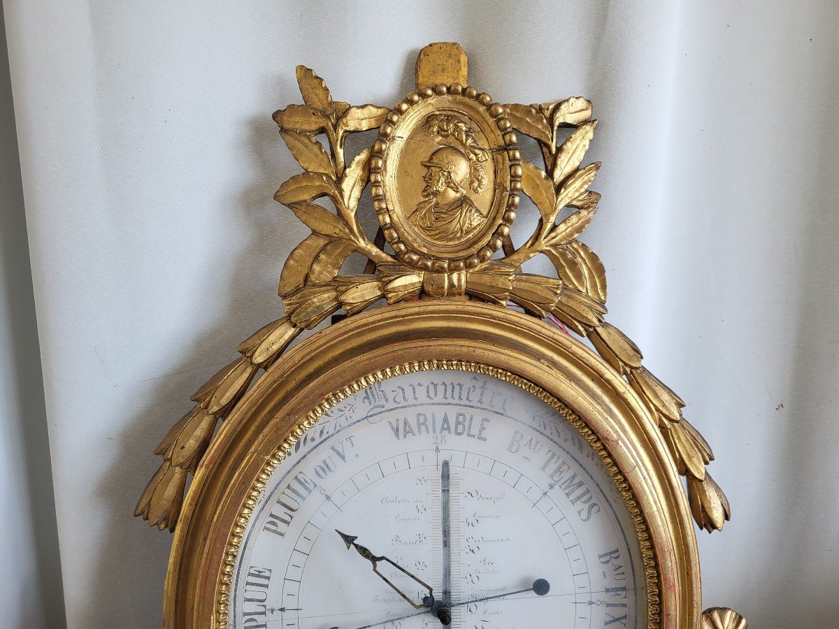 Barometer Au Guerrier Gilded Wood Louis XVI Period Late 18th Century Complete -photo-3