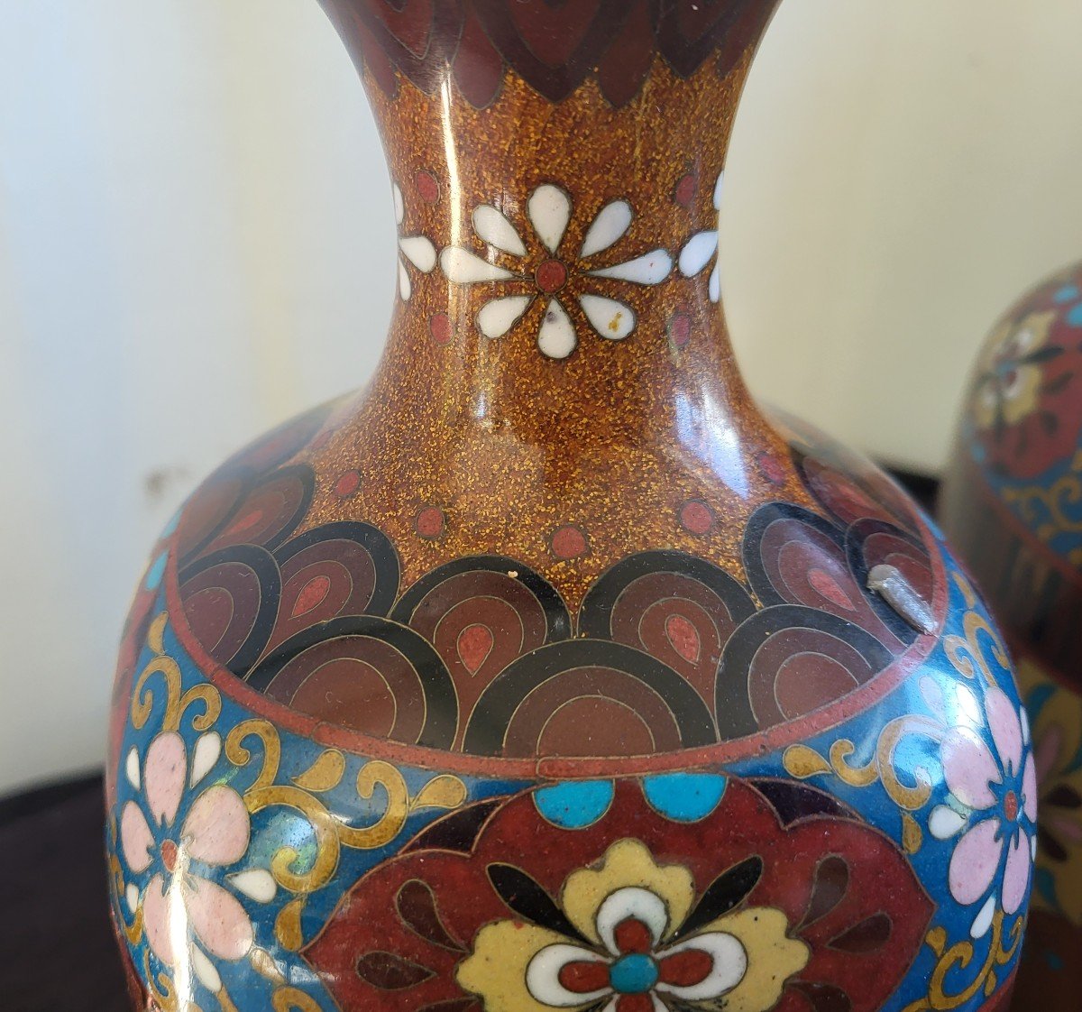 Paire De Vases  Cloisonnés  Japon  XIXe Siècle H31cm-photo-4