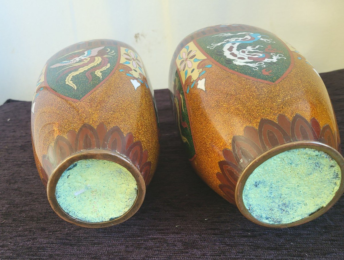 Paire De Vases  Cloisonnés  Japon  XIXe Siècle H31cm-photo-3