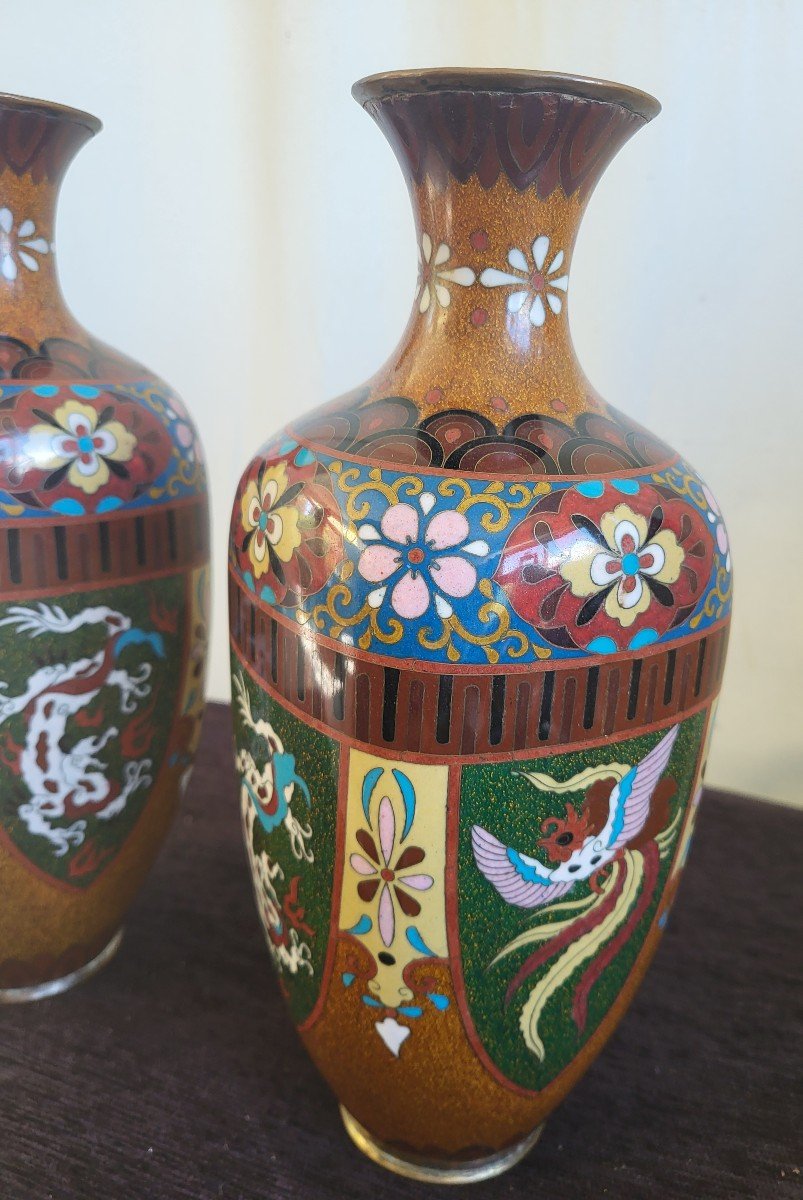 Paire De Vases  Cloisonnés  Japon  XIXe Siècle H31cm-photo-4