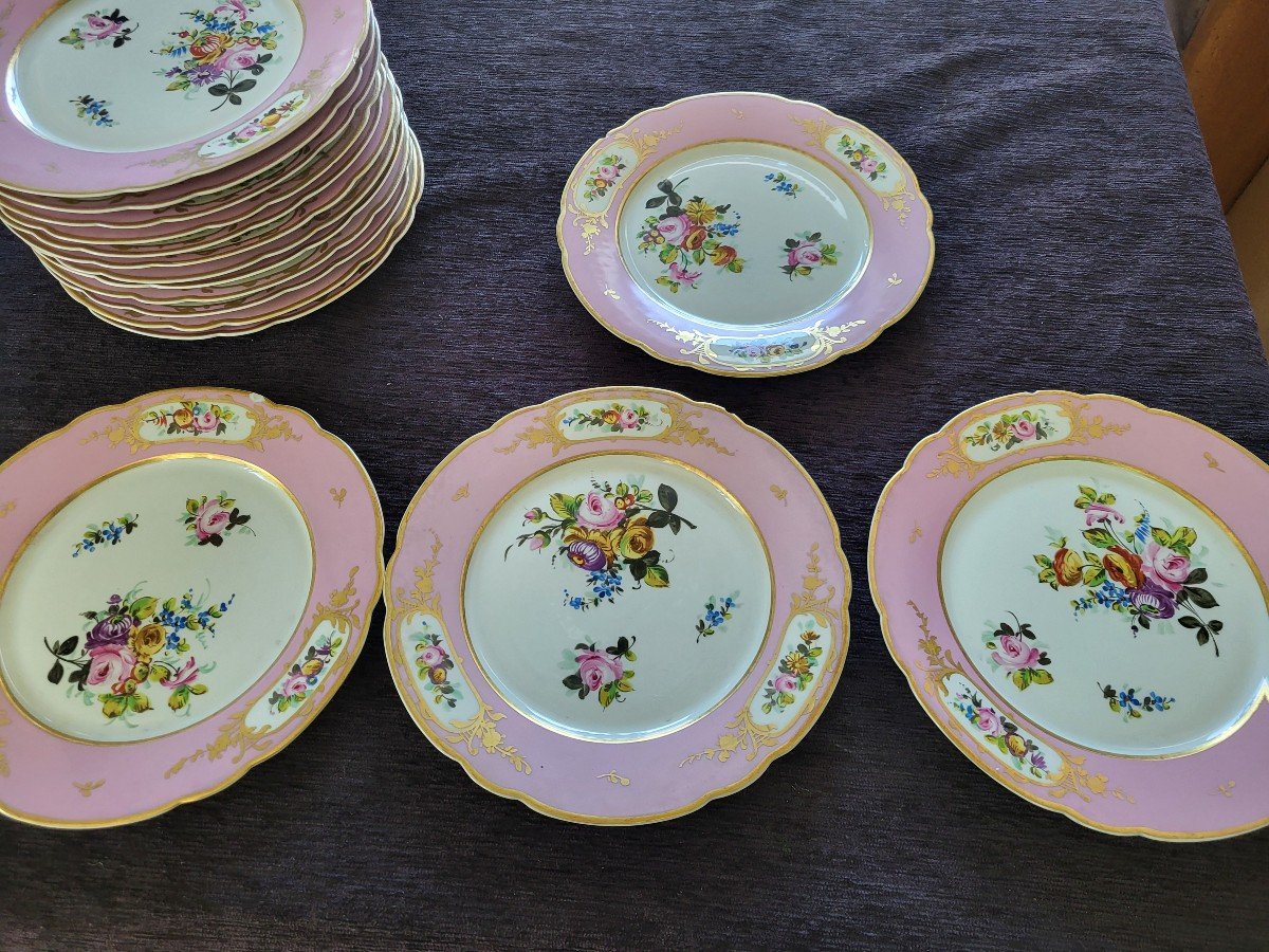 Ensemble De 16 Grandes  Assiettes  Porcelaine De Paris  époque  XIXe Siècle -photo-8