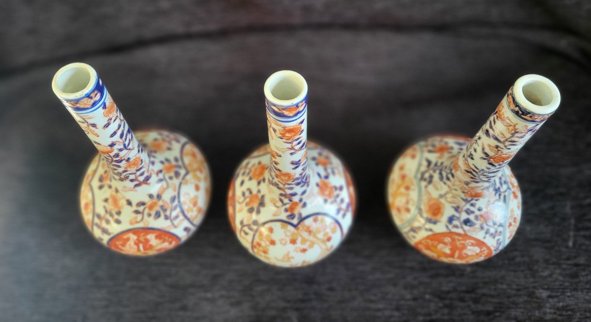 Ensemble  De Trois Vases Bouteille  Imari Japon XIXe -photo-4