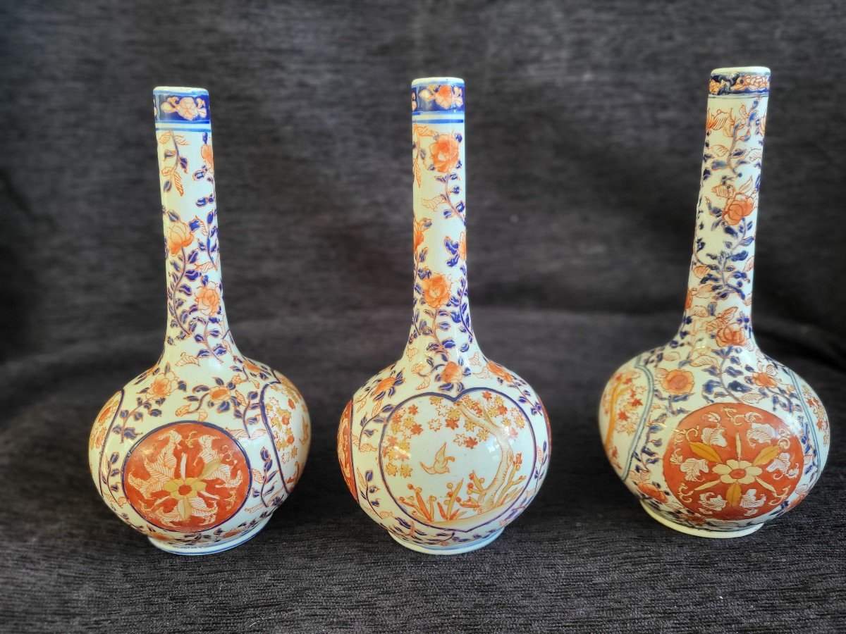 Ensemble  De Trois Vases Bouteille  Imari Japon XIXe -photo-3