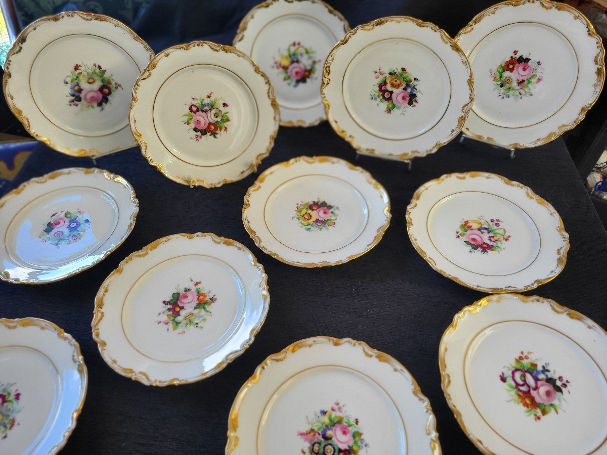 Set Of 12 Paris Porcelain Plates, 19th Century -photo-2