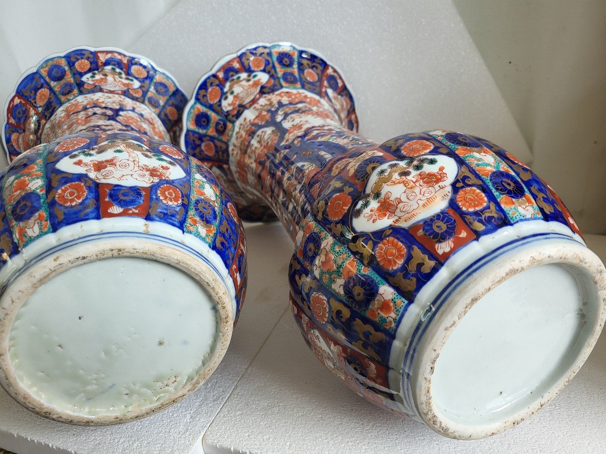 Pair Of Large Imari Cornet Vases Japan 19th Century Be-photo-1