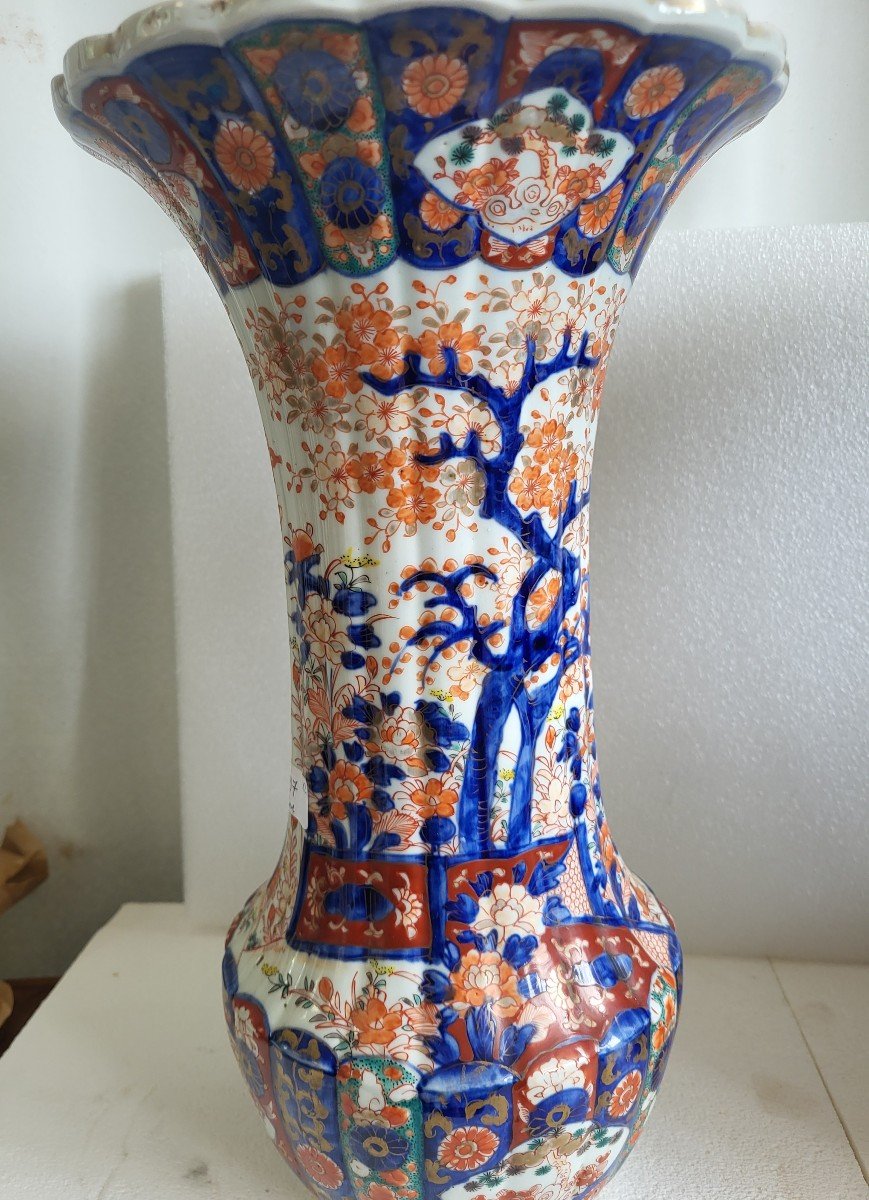 Paire De Grands Vases Cornets Imari Japon XIXe Siecle Be-photo-2