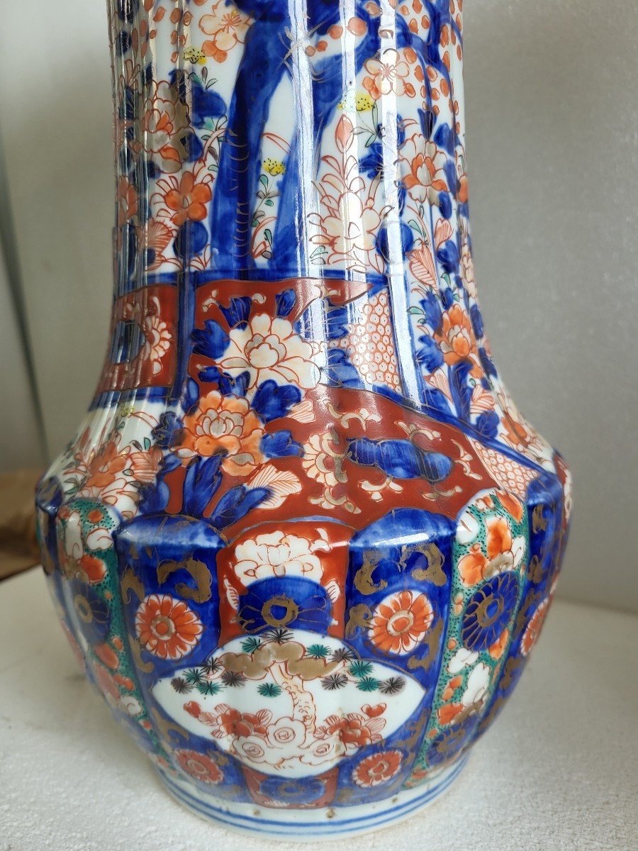 Paire De Grands Vases Cornets Imari Japon XIXe Siecle Be-photo-3