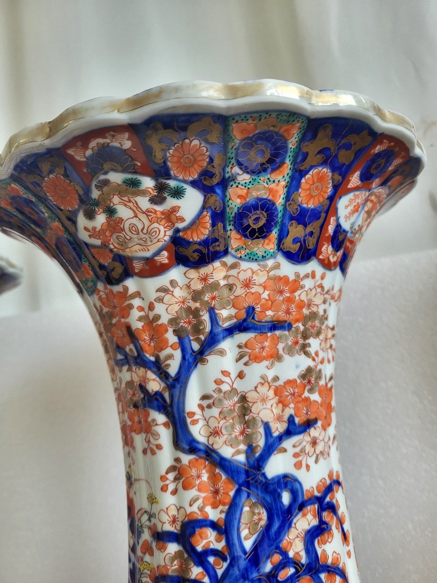 Paire De Grands Vases Cornets Imari Japon XIXe Siecle Be-photo-4