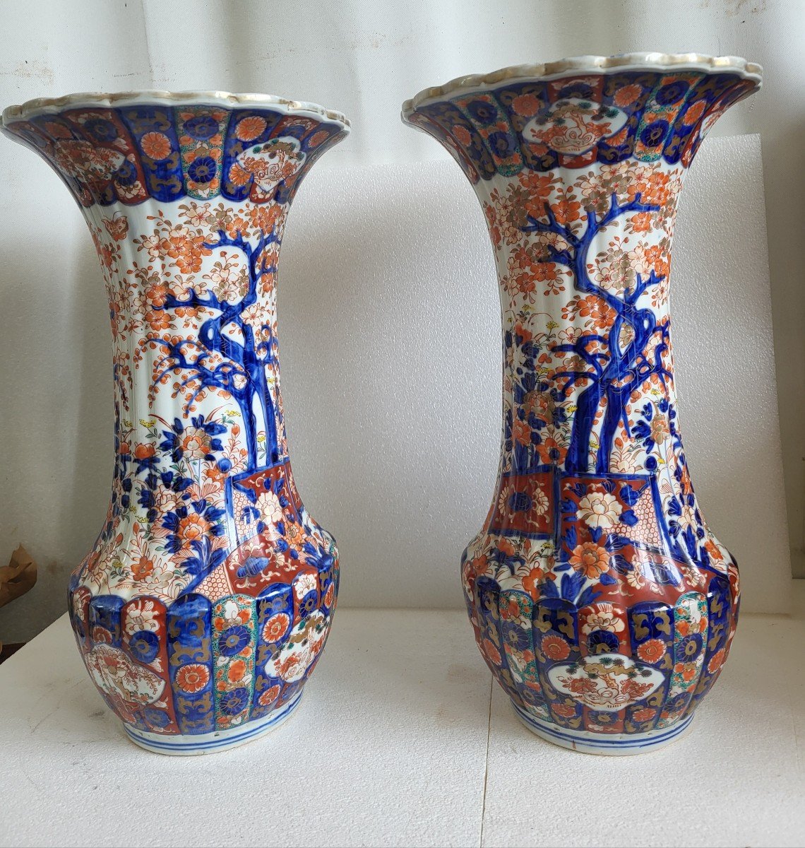 Pair Of Large Imari Cornet Vases Japan 19th Century Be-photo-7