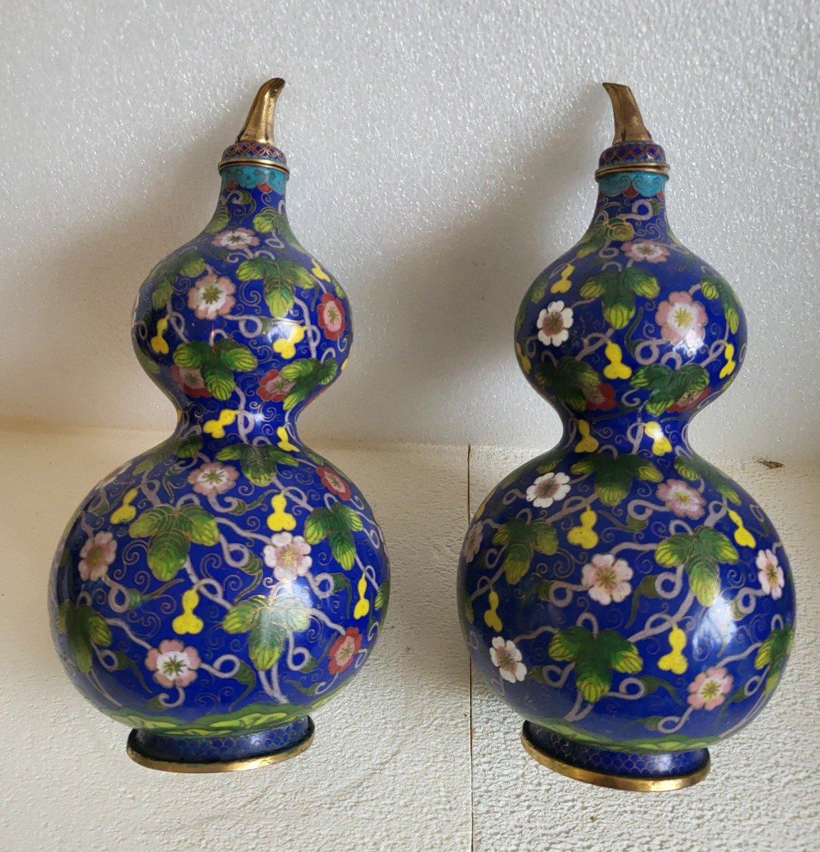 Pair Of Chinese Cloisonné Bottle Vases, 19th Century -photo-2