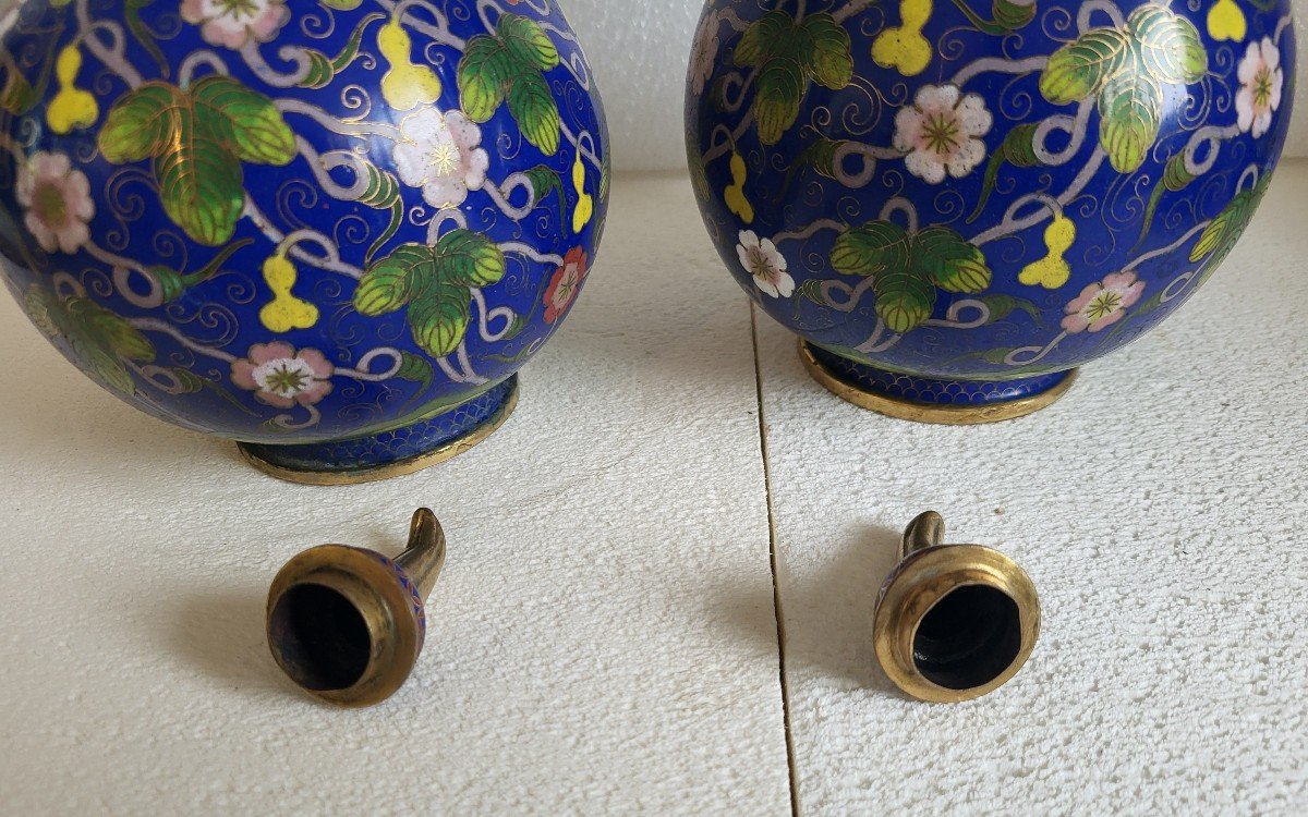 Pair Of Chinese Cloisonné Bottle Vases, 19th Century -photo-4