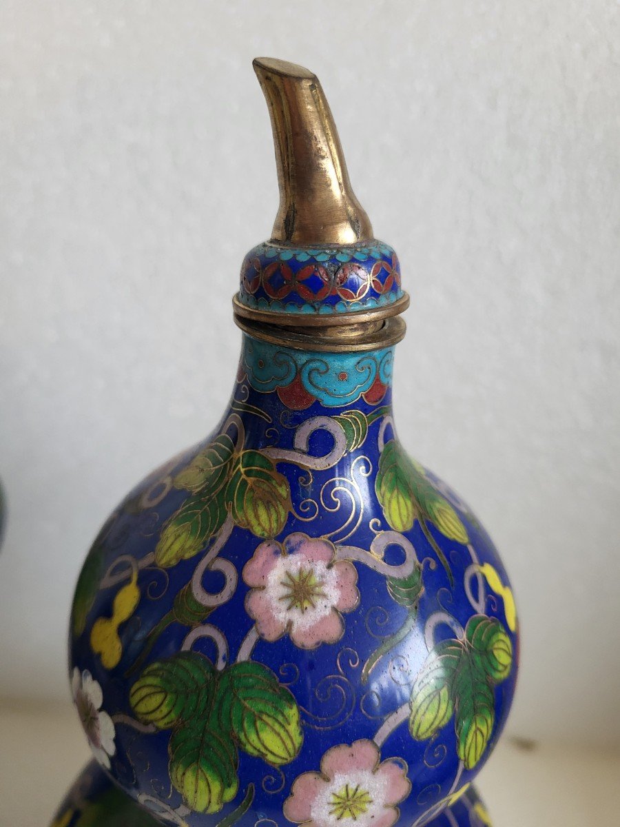 Pair Of Chinese Cloisonné Bottle Vases, 19th Century -photo-3