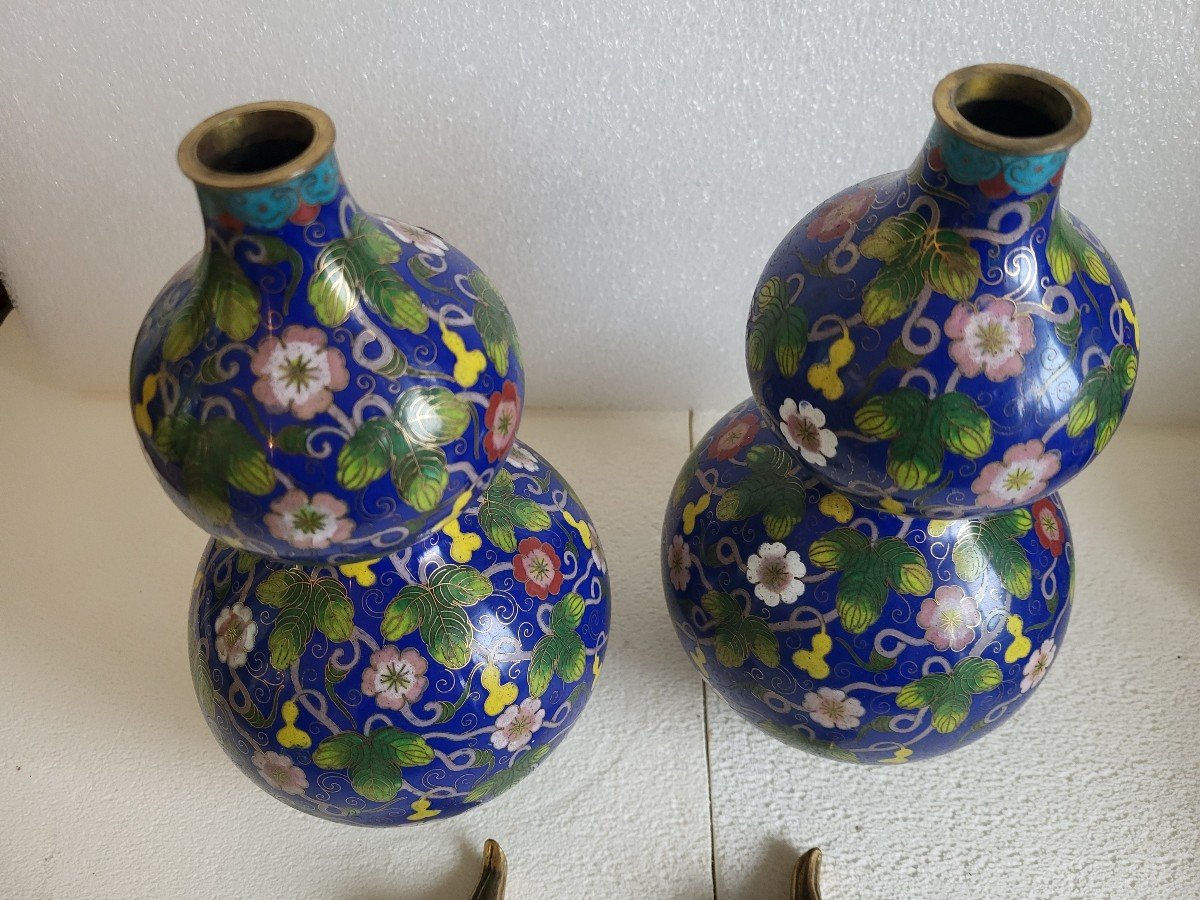 Pair Of Chinese Cloisonné Bottle Vases, 19th Century -photo-4