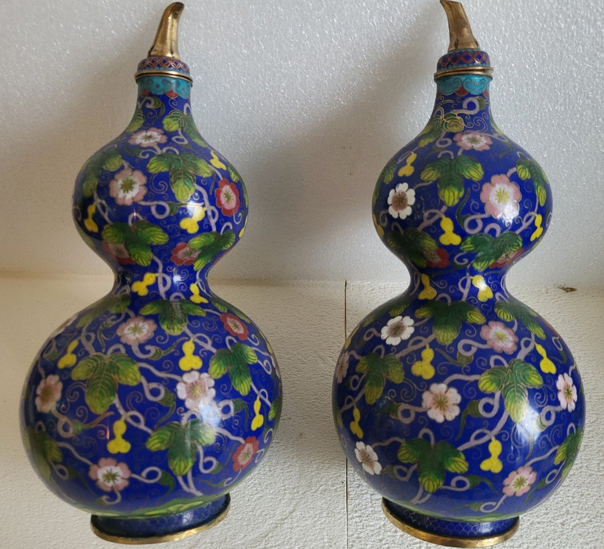 Pair Of Chinese Cloisonné Bottle Vases, 19th Century -photo-6