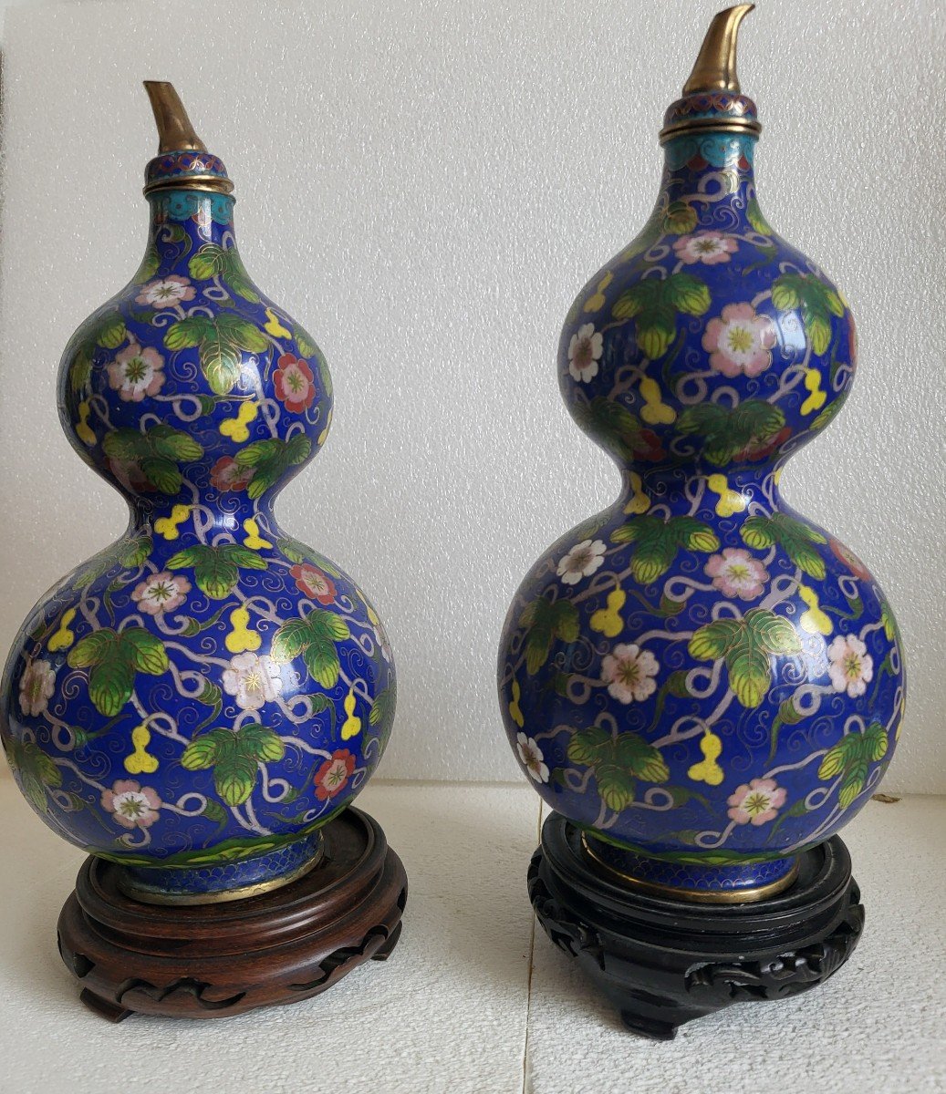 Pair Of Chinese Cloisonné Bottle Vases, 19th Century -photo-7