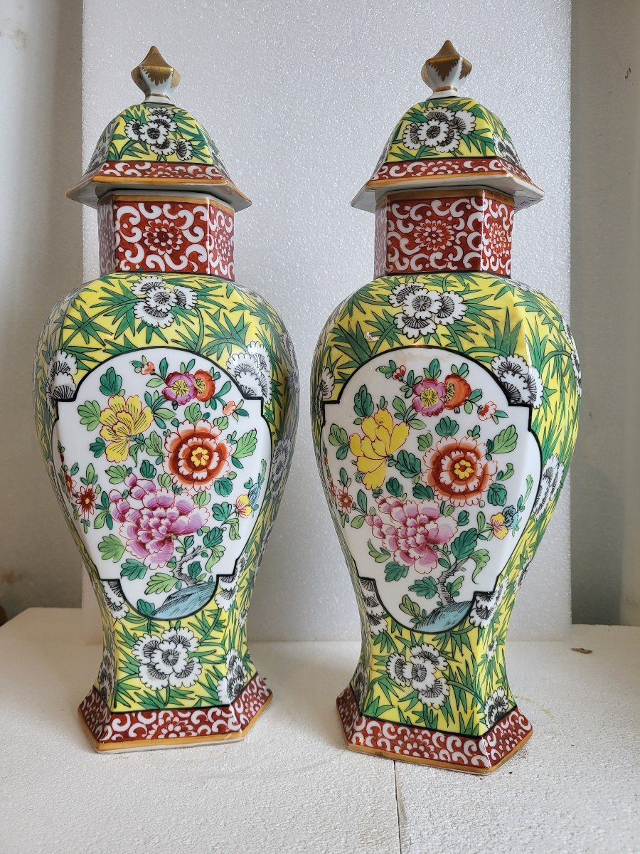 Pair Of Covered Porcelain Vases Paris Samson Late 19th Century -photo-5