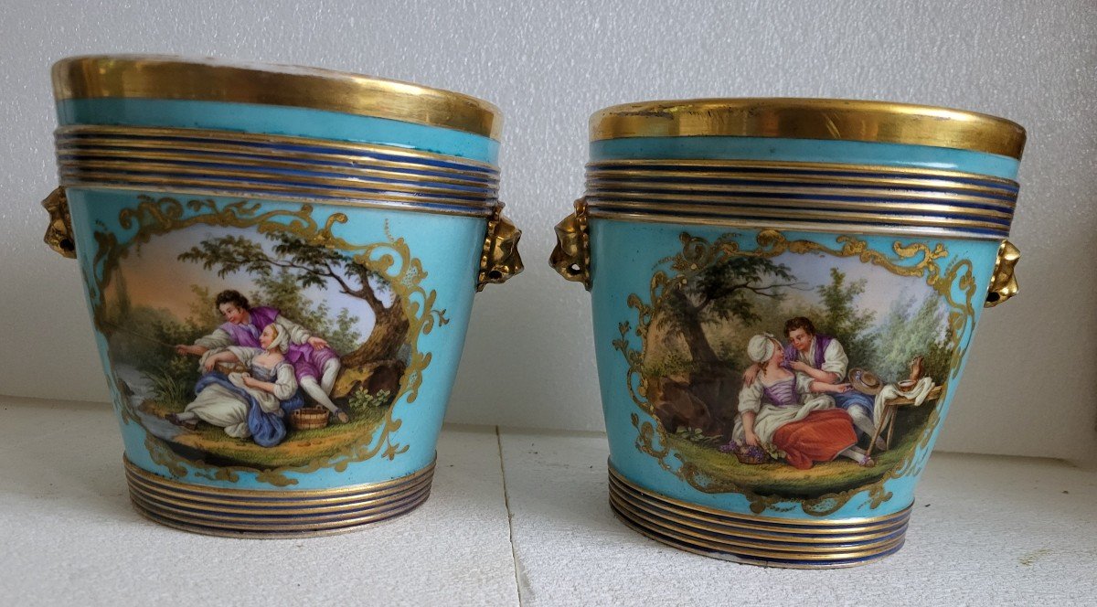 Paire De  Cache-pot Porcelaine  Paris époque  Napoléon III XIXe 