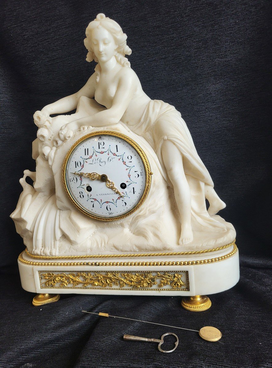 Large Louis XVI Period Carved Marble Clock By Le Roy In Versailles -photo-2