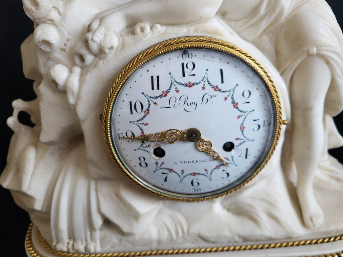 Large Louis XVI Period Carved Marble Clock By Le Roy In Versailles -photo-2