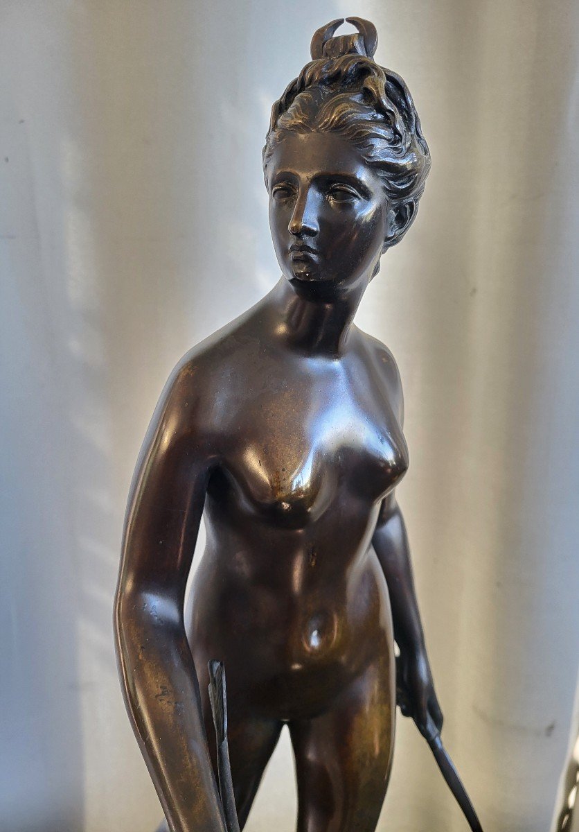 Grand Bronze Diane Chasseresse Signé Houdon époque XIXe Siècle H61cm-photo-3