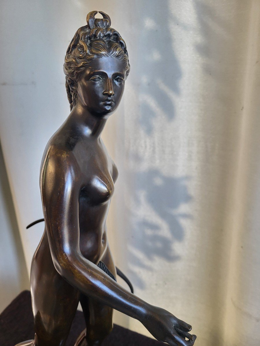 Grand Bronze Diane Chasseresse Signé Houdon époque XIXe Siècle H61cm-photo-1