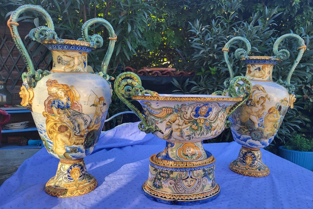 Important Majolica Faience Garniture  Italy 19th Century 