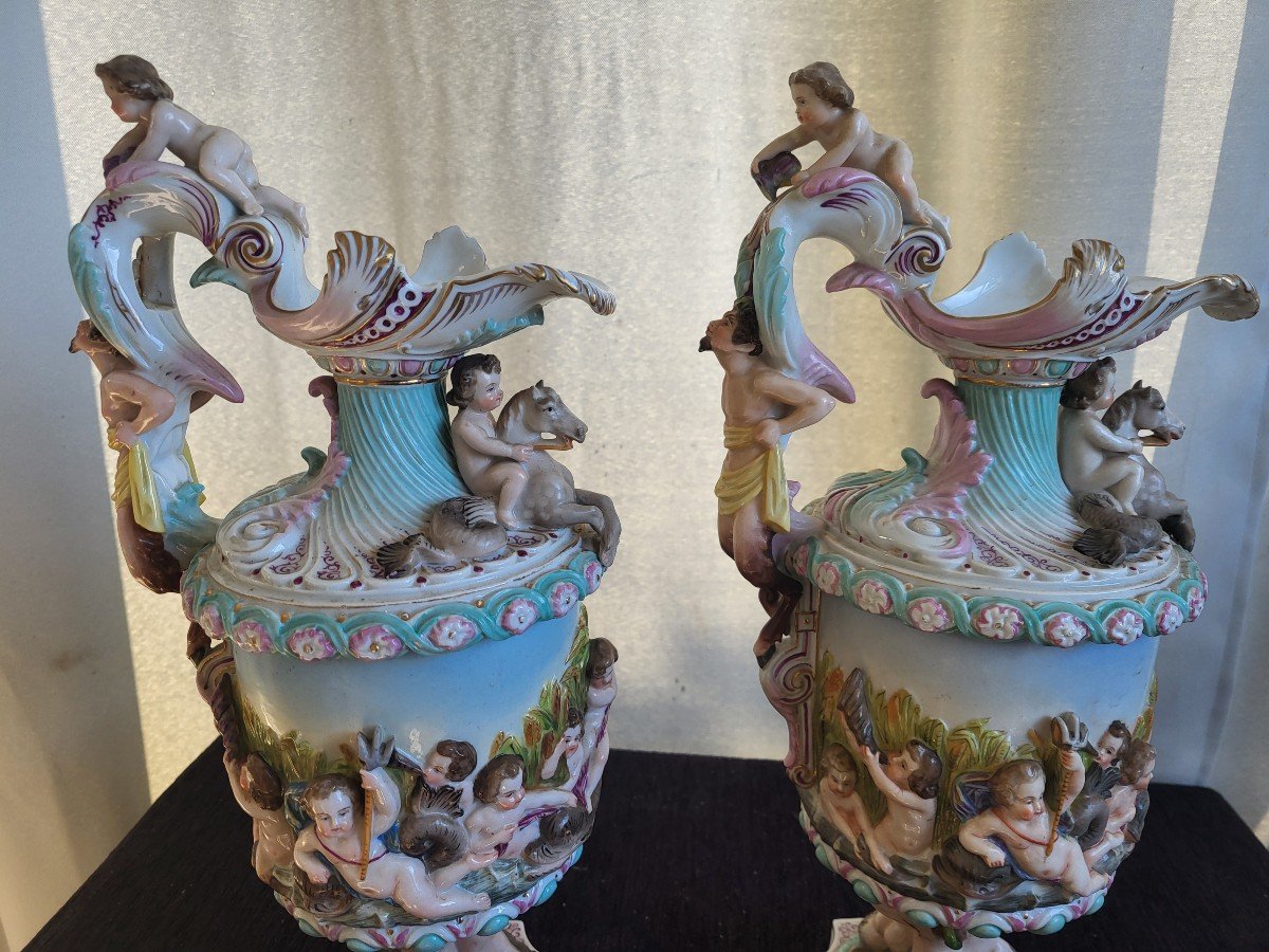 Paire D Aiguieres  Porcelaine  De Meissen époque XIXe Siècle -photo-3