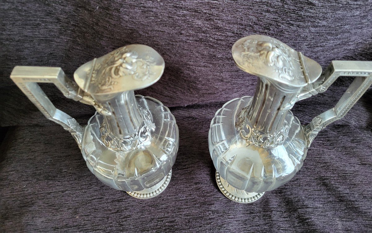 Pair Of Minerva Silver Ewers And Louis XVI Cut Crystal, 19th Century -photo-2