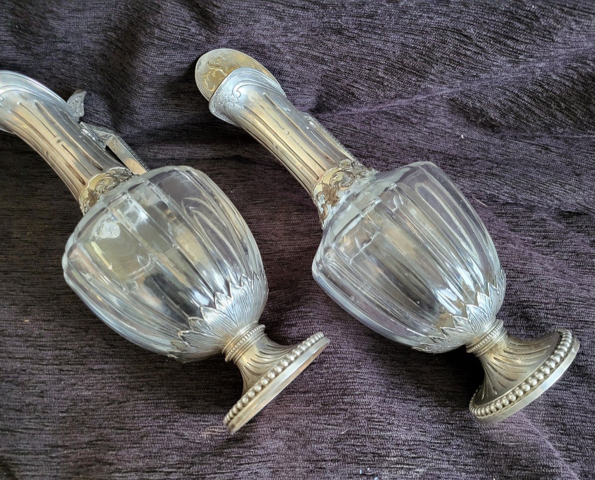 Pair Of Minerva Silver Ewers And Louis XVI Cut Crystal, 19th Century -photo-1