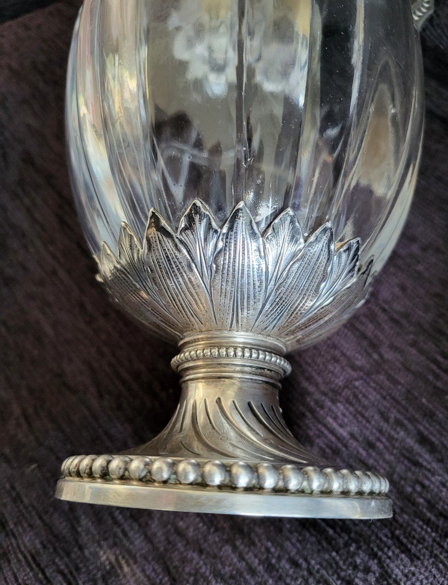 Paire D Aiguieres Argent Minerve  Et Cristal  Taillé  Louis XVI  époque XIXe Siècle -photo-3