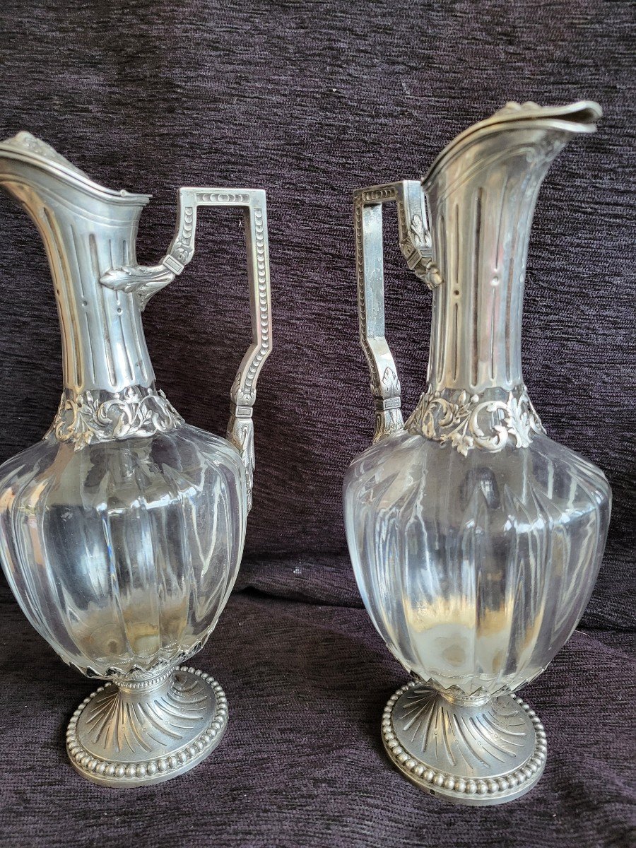 Pair Of Minerva Silver Ewers And Louis XVI Cut Crystal, 19th Century -photo-7