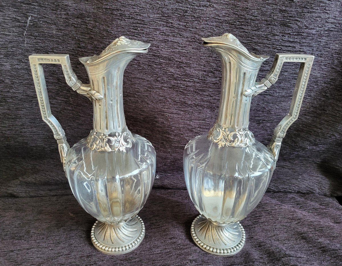 Pair Of Minerva Silver Ewers And Louis XVI Cut Crystal, 19th Century -photo-8