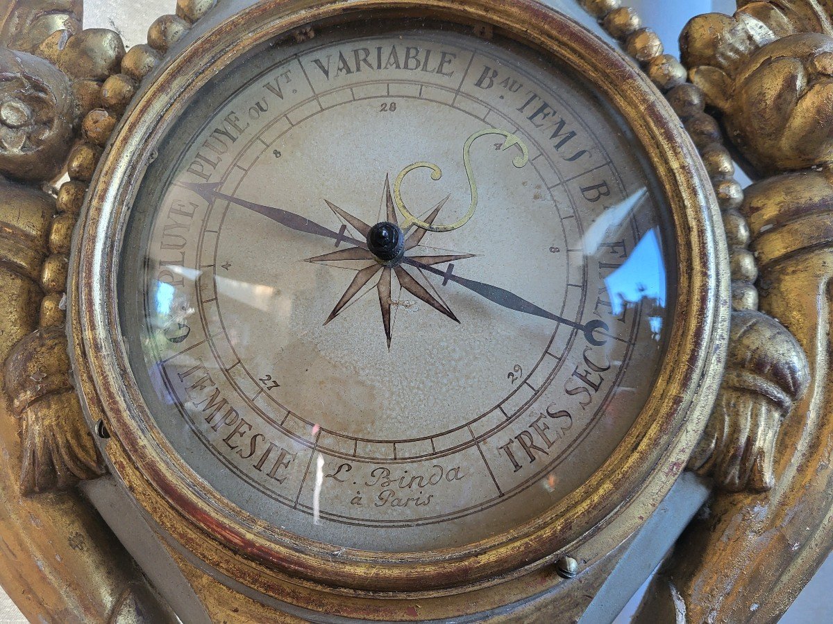 Barometer Thermometer Bois Doré Louis XVI Period XVIII Century -photo-3