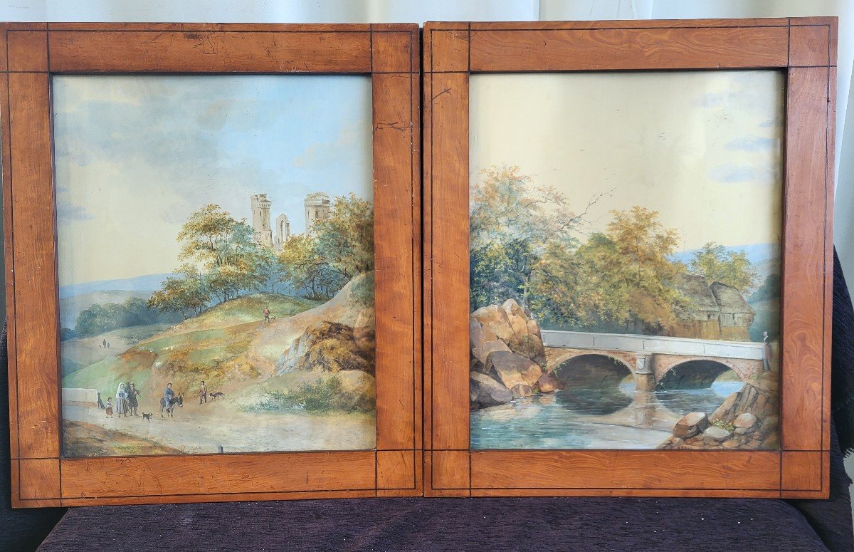 Pair Of Watercolors Signed August Knip  (18+9-1858)