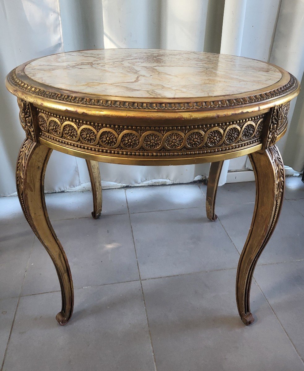 Gilded Wood Table With Marble Top, Napoleon III Period, 19th Century -photo-3