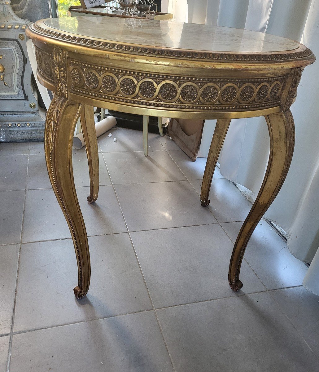 Gilded Wood Table With Marble Top, Napoleon III Period, 19th Century -photo-5