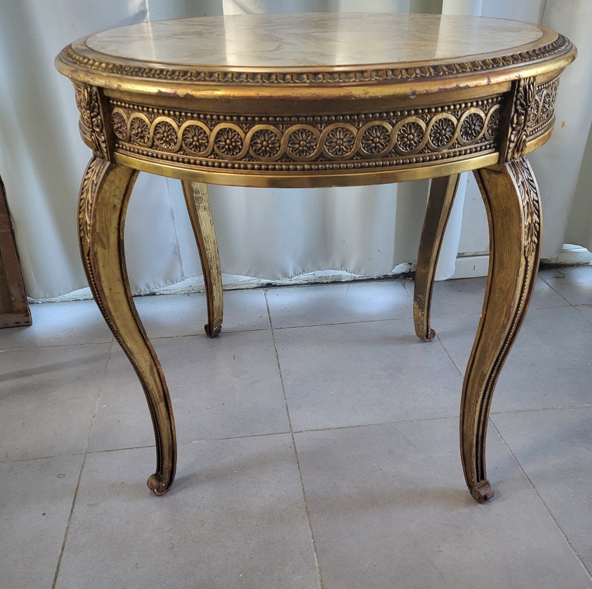 Gilded Wood Table With Marble Top, Napoleon III Period, 19th Century -photo-6